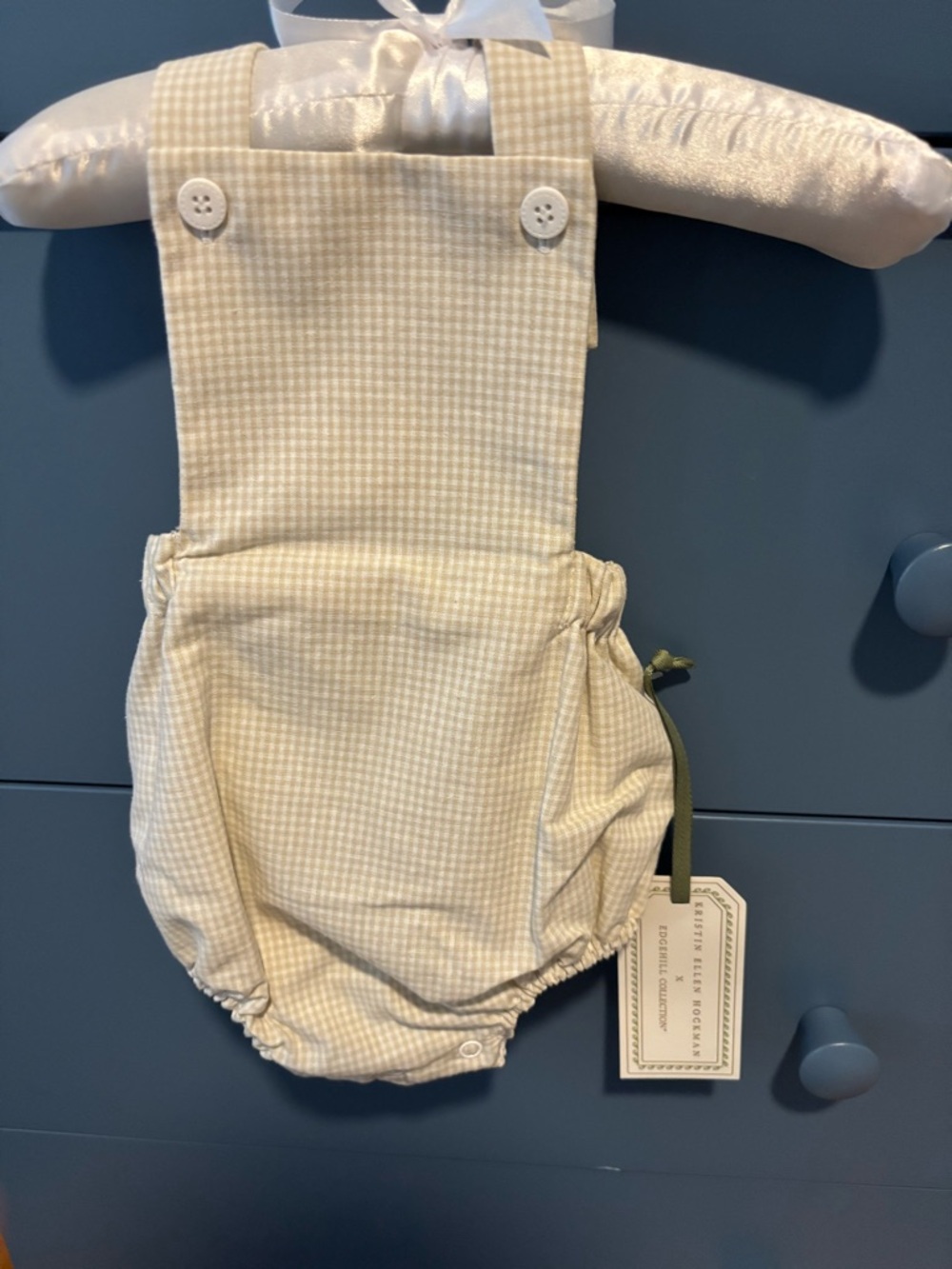 Edgehill Collection Cream Gingham Baby One-Piece Bodysuit